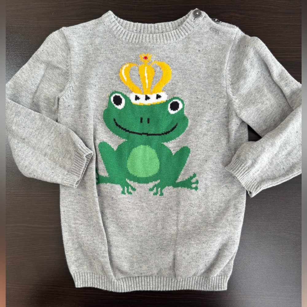 H&M Gray and Green Frog Sweater